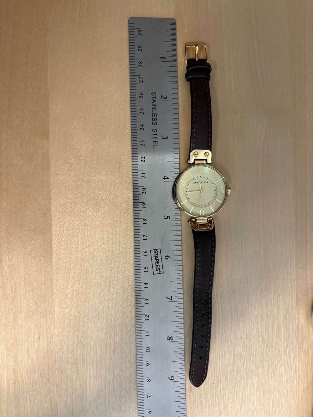 Anne Klein Gold-Tone Case with Brown Leather Strap Watch